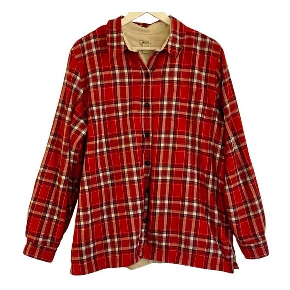 L.L. bean red flannel fleece trim button down size XL - Picture 1 of 9